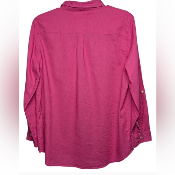 Per Se Sz M pink buttoned down long sleeves linen cotton blend - Picture 8 of 8